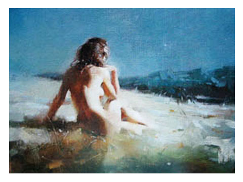 y01419(油畫)海邊裸女