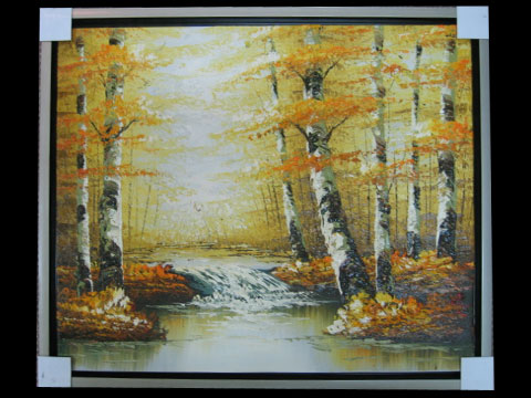 y01374(油畫)森林小河